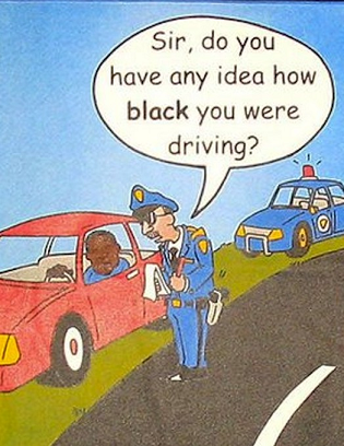 police man black driver caricature